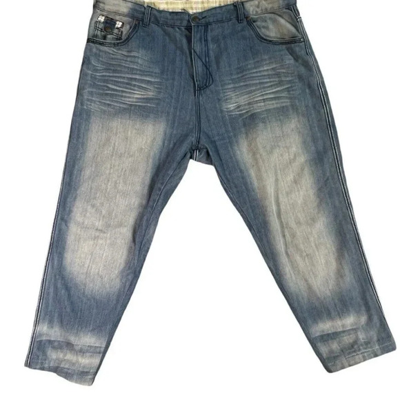 Y2K 1996 Competition Jeans Baggy Light Wash Embroidered Logo Size 44x27 - Picture 1 of 10